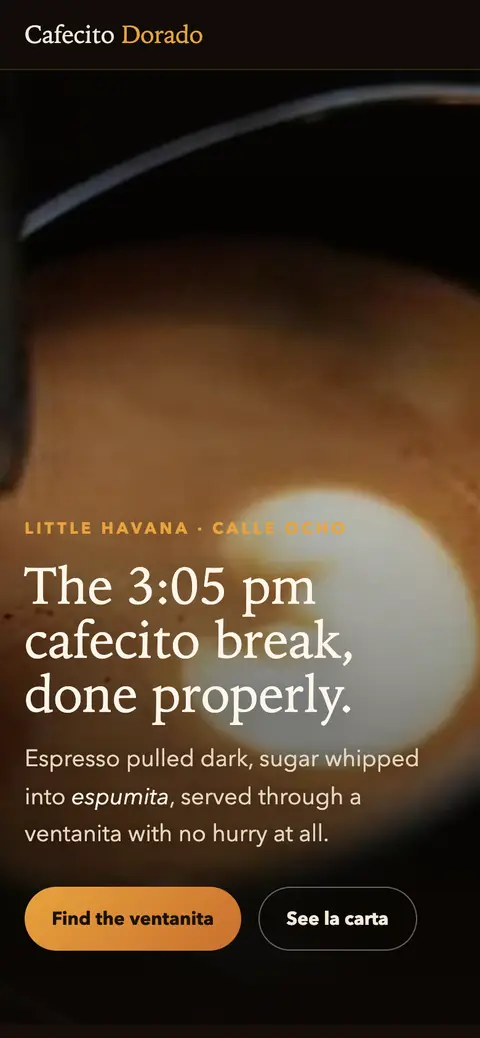 The Cafecito Dorado concept on a phone