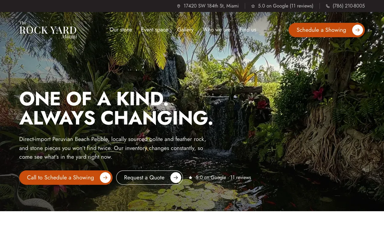 The new Rock Yard Miami home page on a desktop
