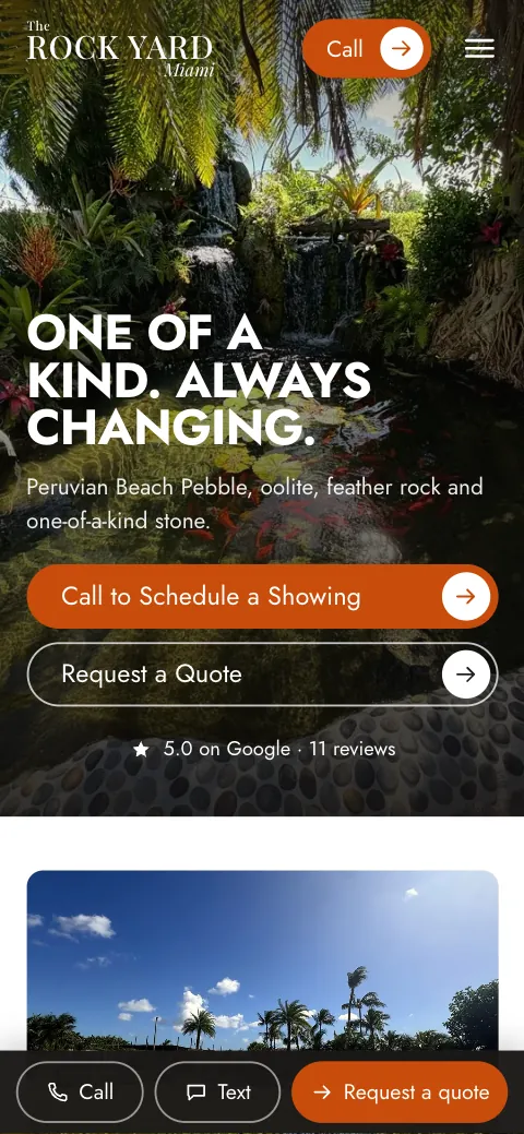 The new Rock Yard Miami home page on a phone