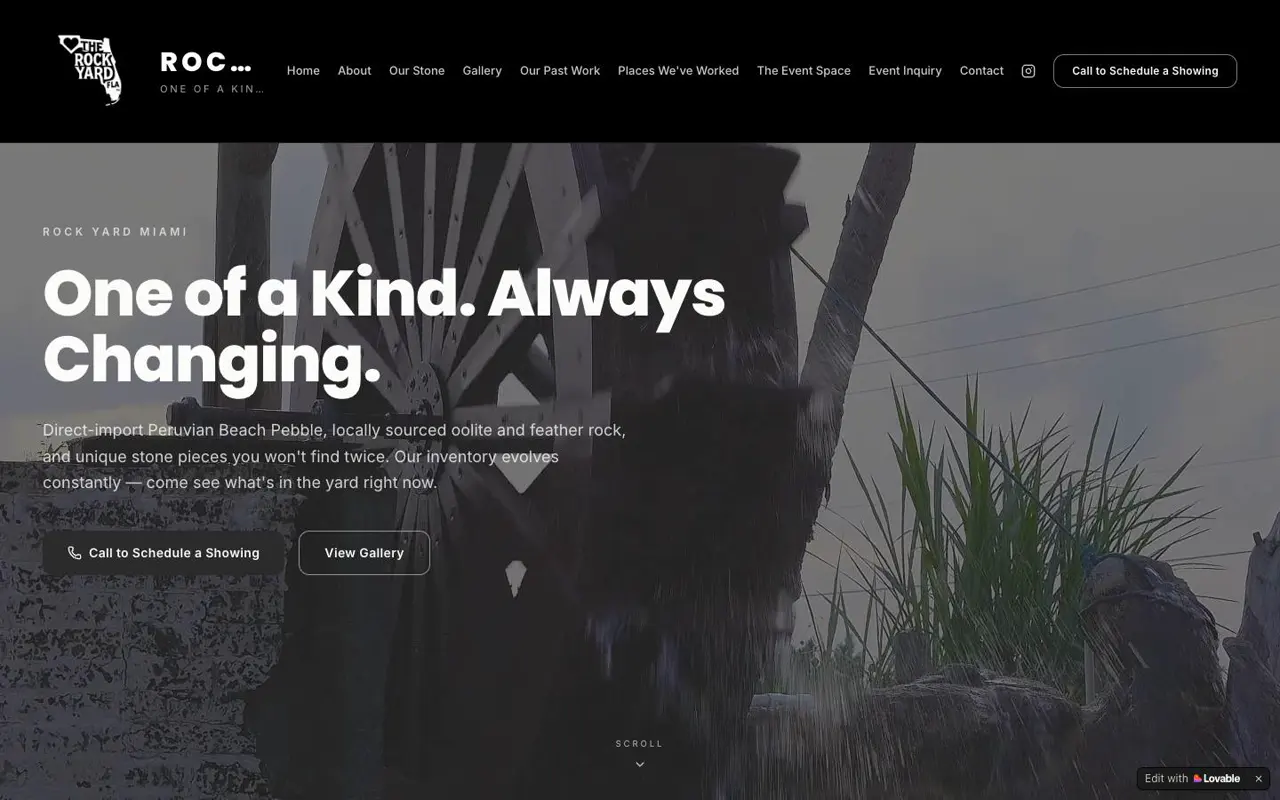 The old Rock Yard Miami home page on a desktop