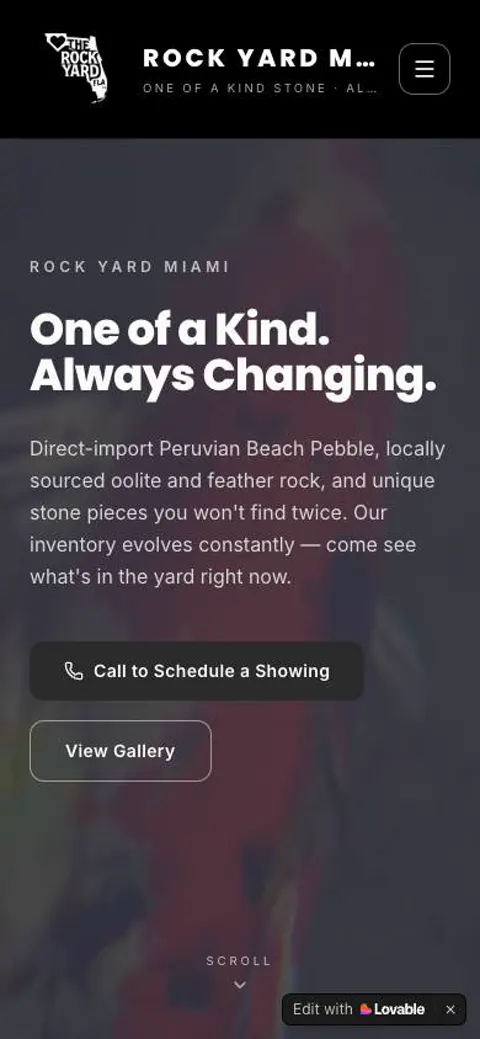 The old Rock Yard Miami home page on a phone